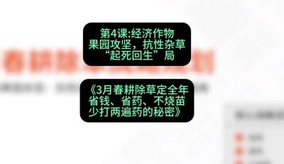 第4节：经济作物果园攻坚，抗性杂草&ldquo;起死回生&rdquo;局，课程：《3月春耕除草定全年：省钱、省药、不烧苗、少打两遍药的秘密》